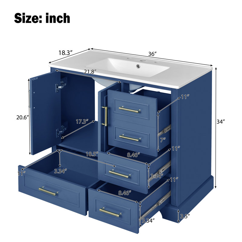 Meuble-lavabo simple 36 po avec plateau en résine Eggers