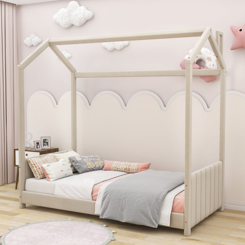 Lit en bois Molucca, Beige, Simple