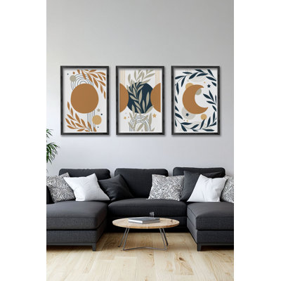 Ensemble de 3 panneaux décoratifs élégants en bois aggloméré, cadre en bois massif, 13,4 x 19,3 x 0,6 pouces | Œuvre d'art 100% MDF avec impression numérique | Parfait pour le salon, la chambre à coucher et le bureau, design élégant et moderne