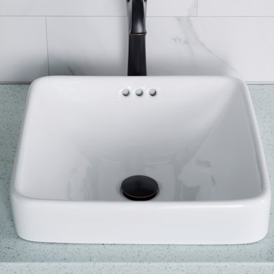 Elavo White Ceramic Square Drop-In Bathroom Sink with Overflow