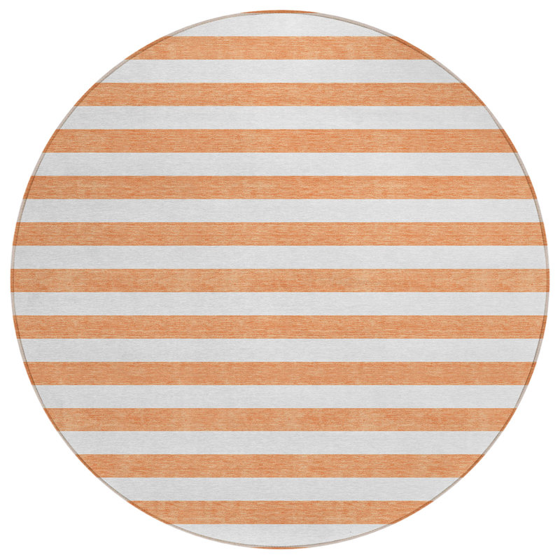 Kinslee Washable Striped Indoor / Outdoor Rug, Round 8'