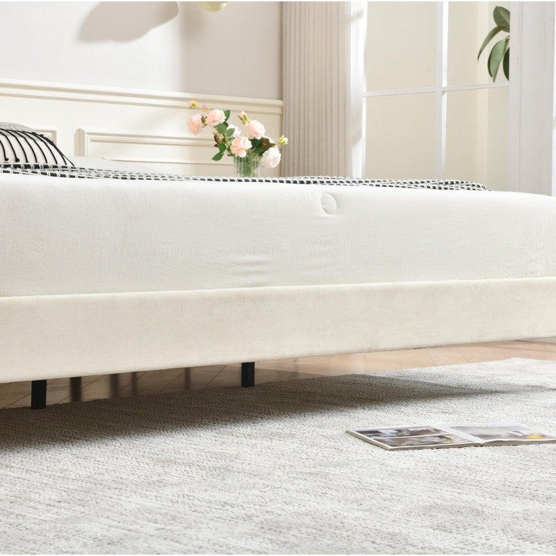 Lit plateforme en tissu d'ameublement, Crème, Très grand