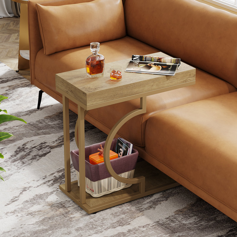 Moderm End Table Side Table, Gold, Natural