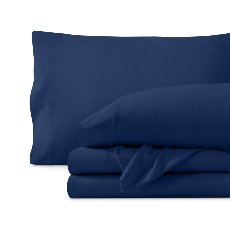 Organic Cotton Jersey Sheet Set, Twin Sheet Set + Fitted Sheet + 1 Pillowcase, Dark Blue