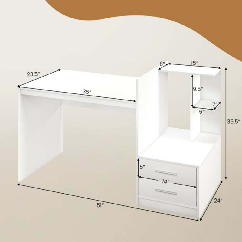 Bureau d'ordinateur avec tablettes et tiroirs