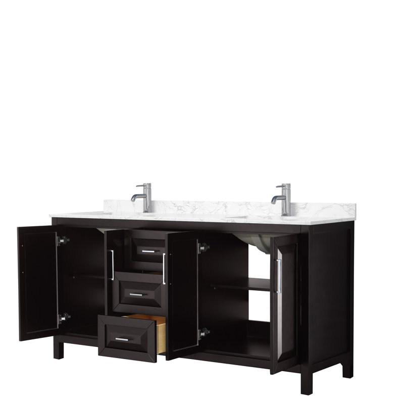 Daria 72'' Double Bathroom Vanity with Carrara Marble Top, Dark Espresso, Polished Chrome