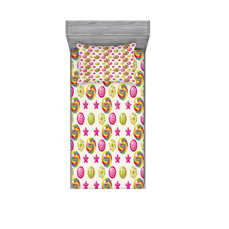 Ensemble de draps Yummy, Ensemble de draps pour lit simple TG avec drap-hou, Yummy Candy Rainbow Swirl Geometric