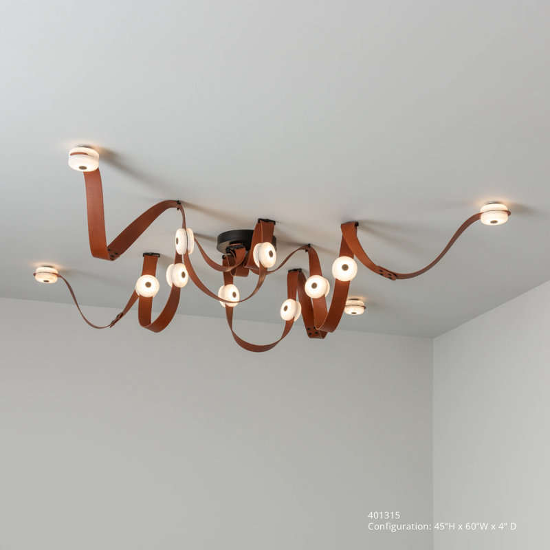 SNAPS 12 - Light LED Pendant by Andy Morter, Black, Chestnut Leather