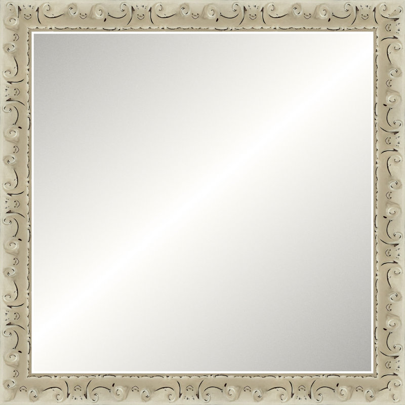 Distressed Antique Ivory Signature Mirror, Small Square
