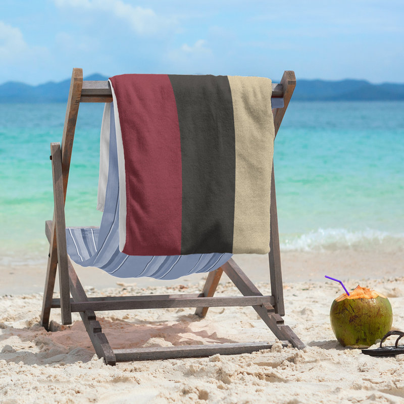 Lightweight Beach Towel, Brick Red/Black/Desert Sand, Poly/Cotton