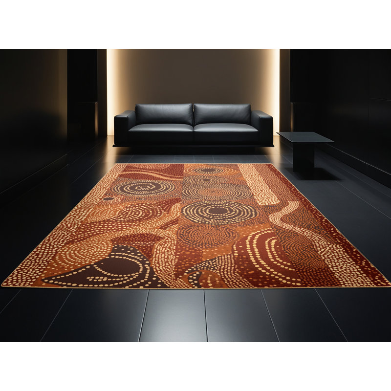 Machine Washable Pahola Global Inspired Block Print Rug in Brown – LightBrown Binding, 6' Square