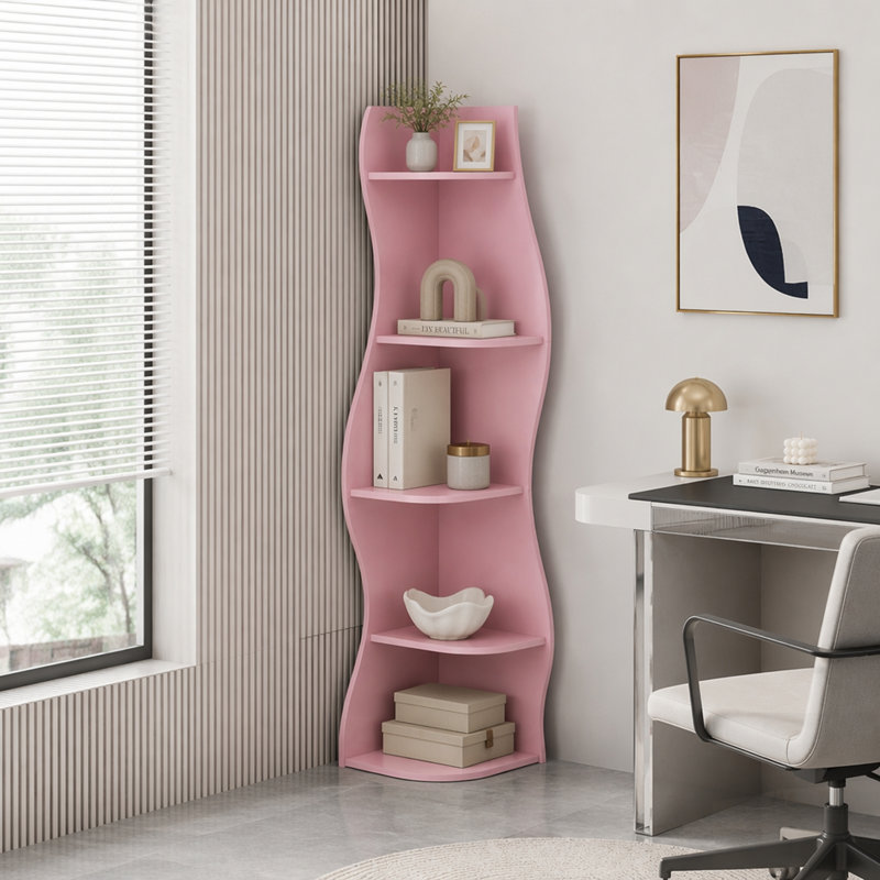 Étagère d'angle à 5 niveaux en forme de S, présentoir courbé autoportant moderne, bibliothèque peu encombrante pour la décoration intérieure
