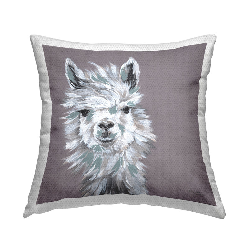 Coussin d'extérieur imprimé Fluffy Farm Llama Breezy Wise Gaze par Michele Norman
