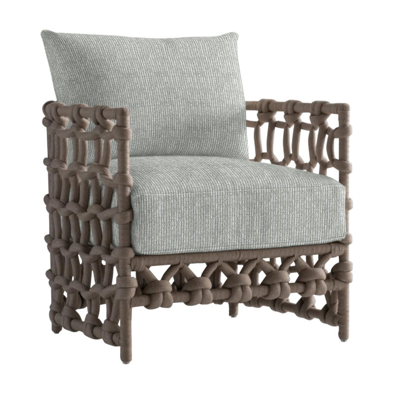 Nodi Patio Chair with Cushions, Lt Gray Chenille Woven Stripe 6023-010