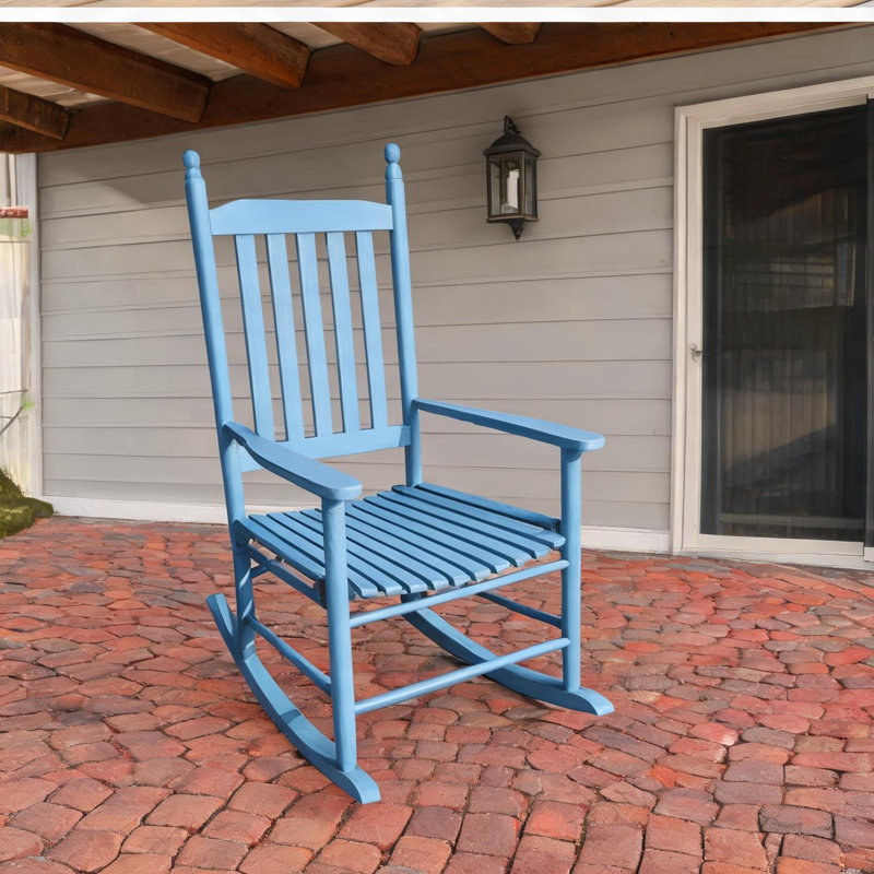 Chaise berçante en bois bleu profond avec siège large de 24 pouces et dossier à lattes pour les sièges de balcon