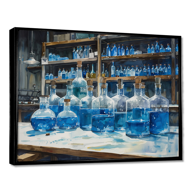 Art mural bleu et bleu synthétique - Laboratories, Cadre flottant noir, H 12 po x l 20 po x P 1 po