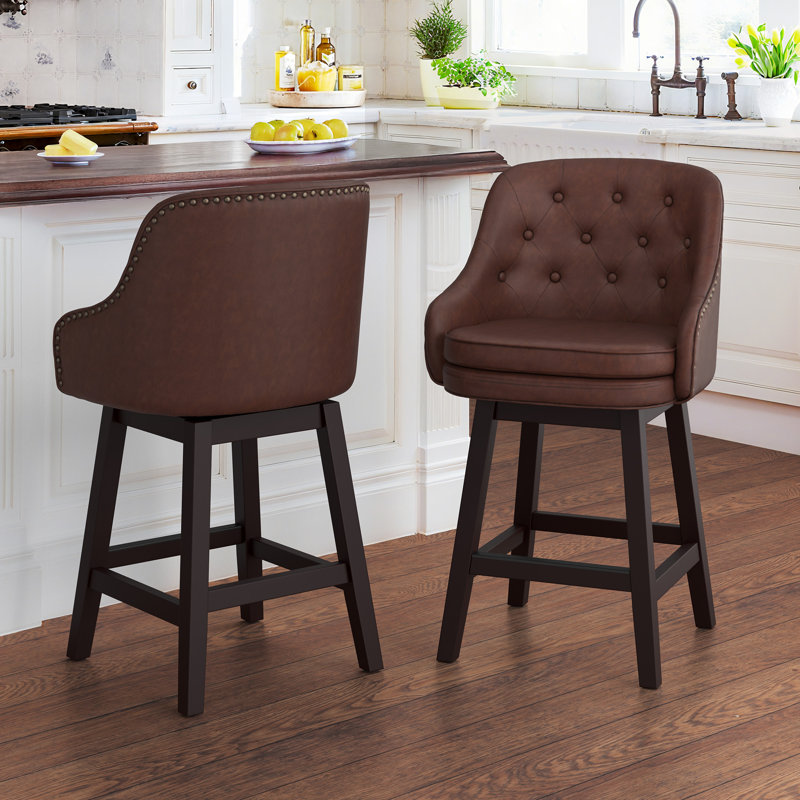 Gehrman 26''H Swivel Counter Height Stool with Solid Wood Frame, Brown