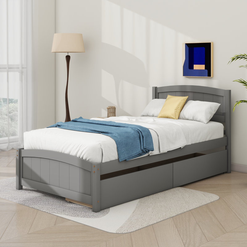 Lit plateforme simple avec deux tiroirs, Gris