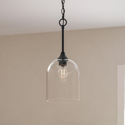 Luminaire suspendu noir mat 1 lumière avec abat-jour en verre transparent Ilia