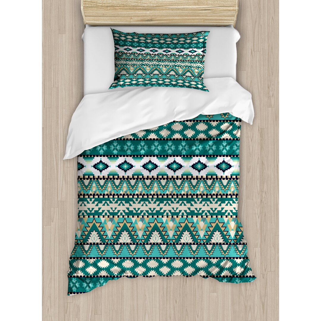 Bettbezug Set, Aztec Entwurf, Ethnisch, Teal Turquoise Tan