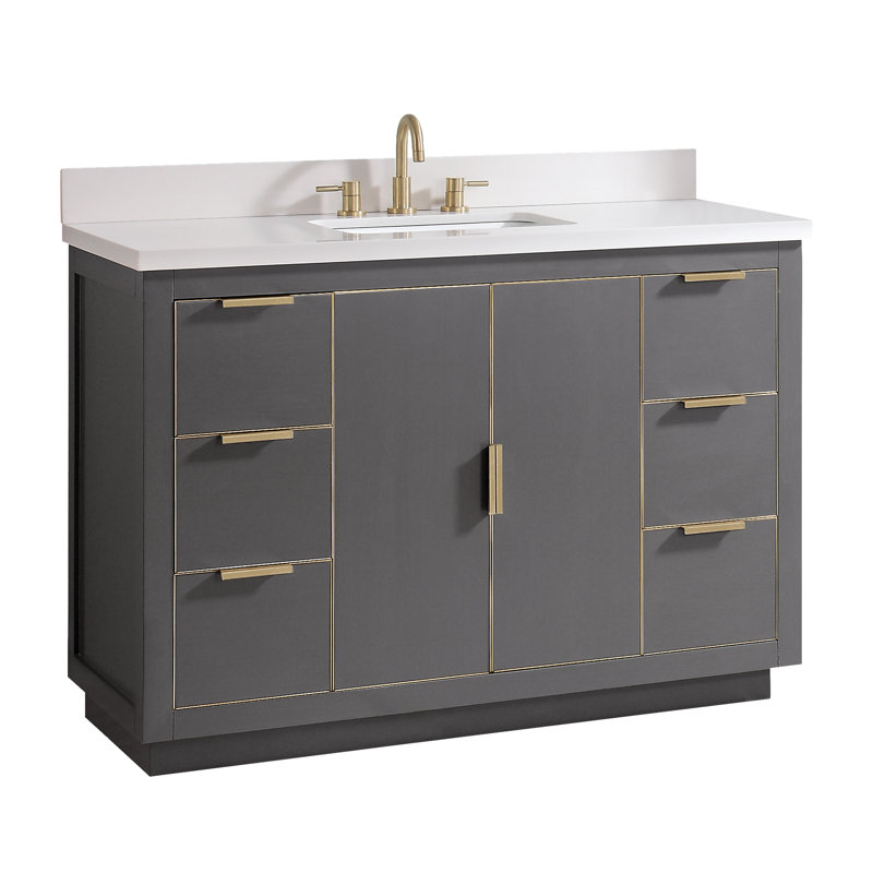 Austen 49'' W Single Vanity, Twilight Gray, White Quartz/Gold