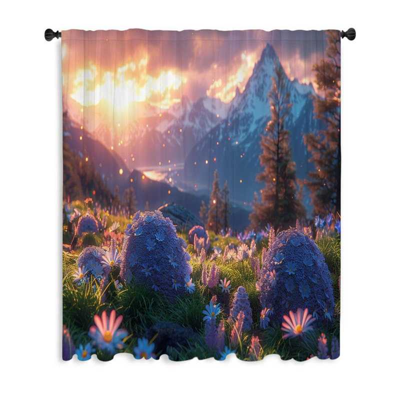 Mountain View Landscape Sheer Curtain Single Panel, 53" W x 99" L
