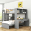 Lit superposé en bois 2 tiroirs avec tablettes, bureau et garde-robe Crone-20869821-204806406