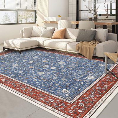 Tapis vintage lavable pour tapis de salon - Tapis antidérapant à poils courts - Tapis de chambre à coucher et de salle à manger rétro doux - Grand décor de bureau personnel