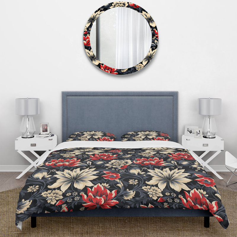 Ensemble de housse de couette damassé rouge et beige, Housse de couette pour très grand lit et 2 très
