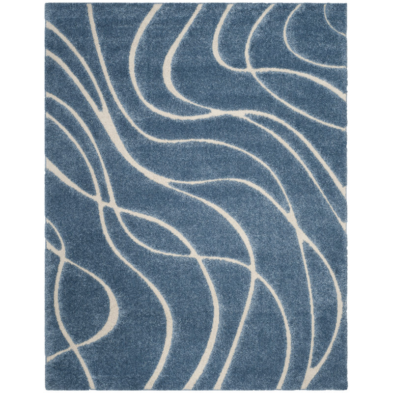 Ashal Abstract Shag Light Blue/Cream Area Rug, Rectangle 9'6" x 13'