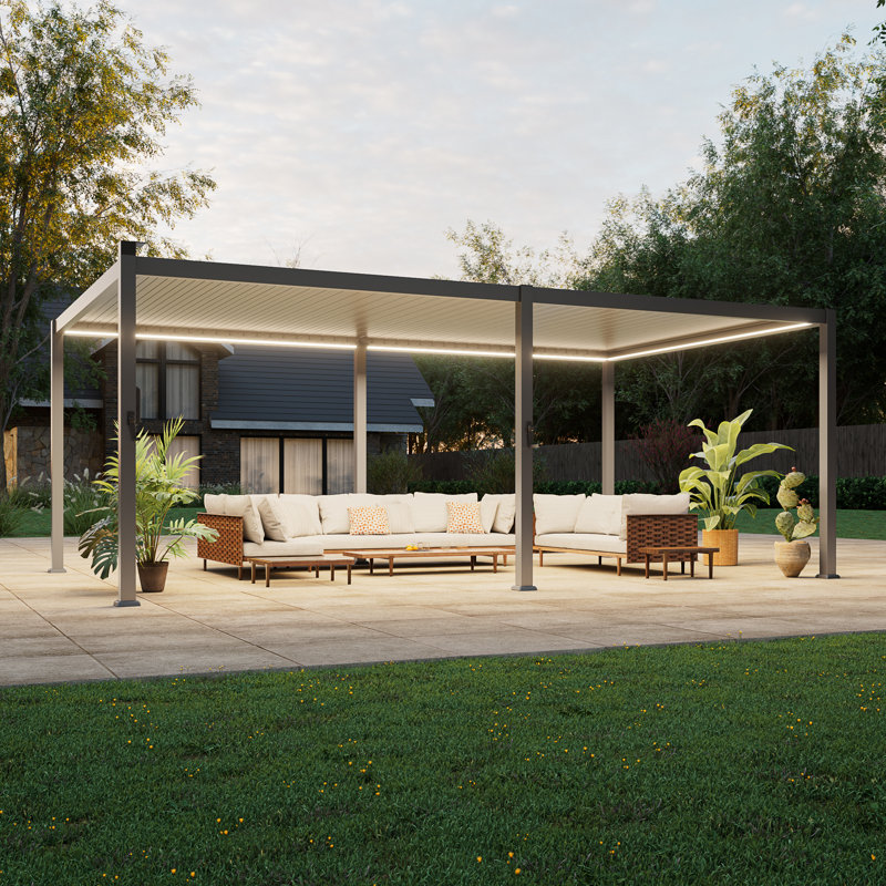 Pergola solaire à persiennes à DEL, pergola d'extérieur avec lumières à DEL et pergola en métal à toit rigide avec toit réglable