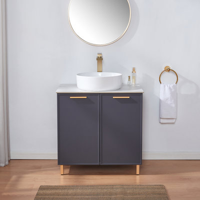 Taz 30'' Gray Modern Vessel Single Bathroom Vanity With Ceramic Sink -  Mercer41, FE5772903AB84630B25BCB163BF9D5F4