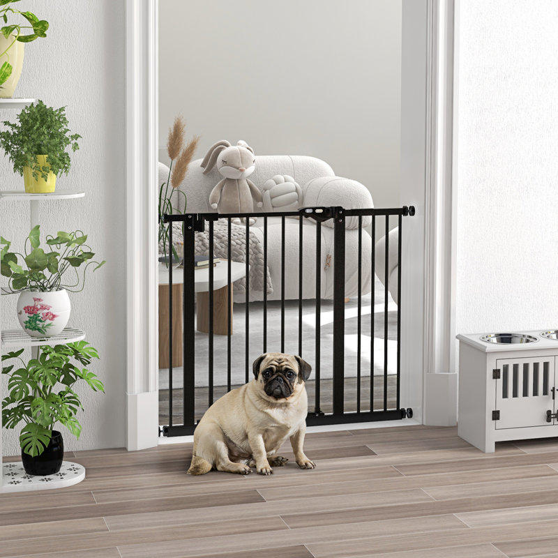 Pressure Mounted Pet Gate With Door, Black, 74-94 cm