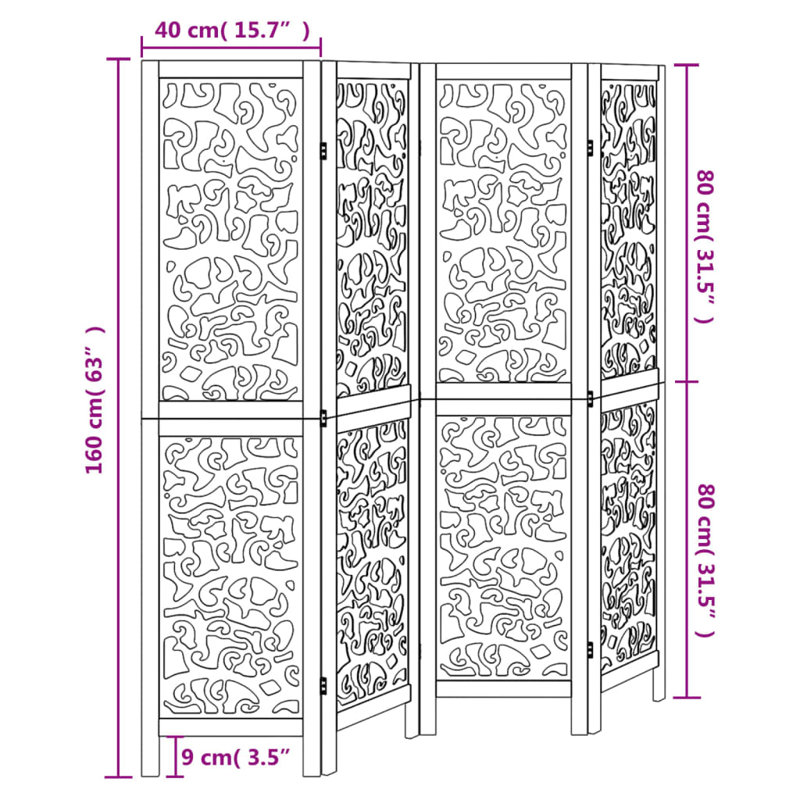 Folding Room Divider, 4, 160cm H x 145cm W x 1.6cm D, White