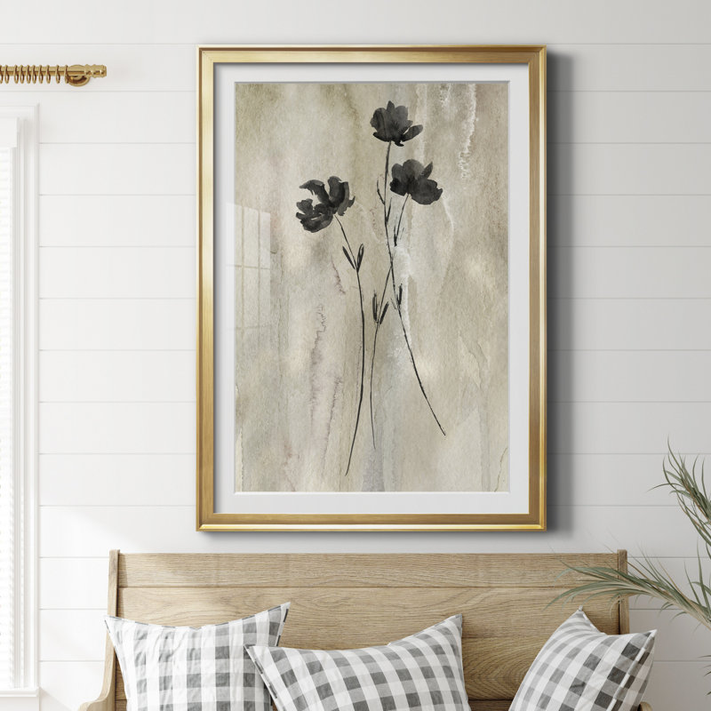 Sumi-e Silhouette III - Cadre photo, reproduction d'art sur papier, Papier doré, H 26,5 po x l 36,5 po x P 1,5 po