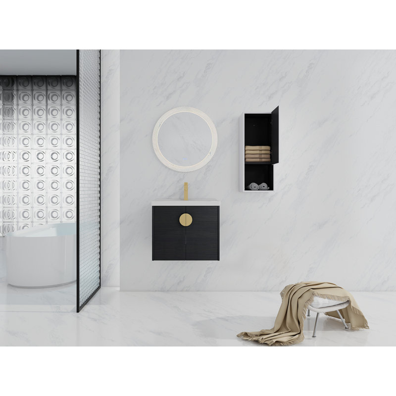 Meuble-lavabo mural 24 po avec lavabo et armoire latérale en céramique, portes à fermeture douce, armoire combinée, 24"