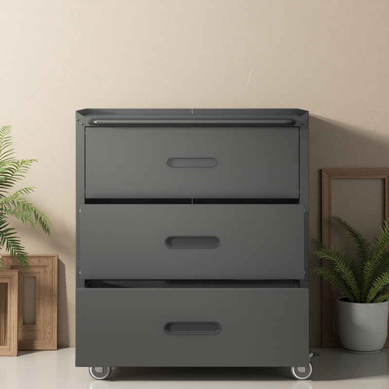 Heavy-Duty Metal Storage Cabinet With Wheels - 3 Drawer Tool Cabinet For Garage, Office, And Home Organizer Solutions, Black