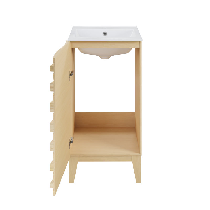 Meuble-lavabo 18 po Cascade en chêne naturel, Chêne naturel, Blanc