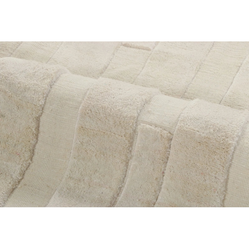 Modern Textural Hand Knotted Silk Striped Area Rug, Runner 13' x 19'