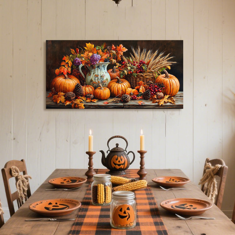 Art mural en forme de citrouille rustique en 2 dimensions, H 24 po x l 48 po