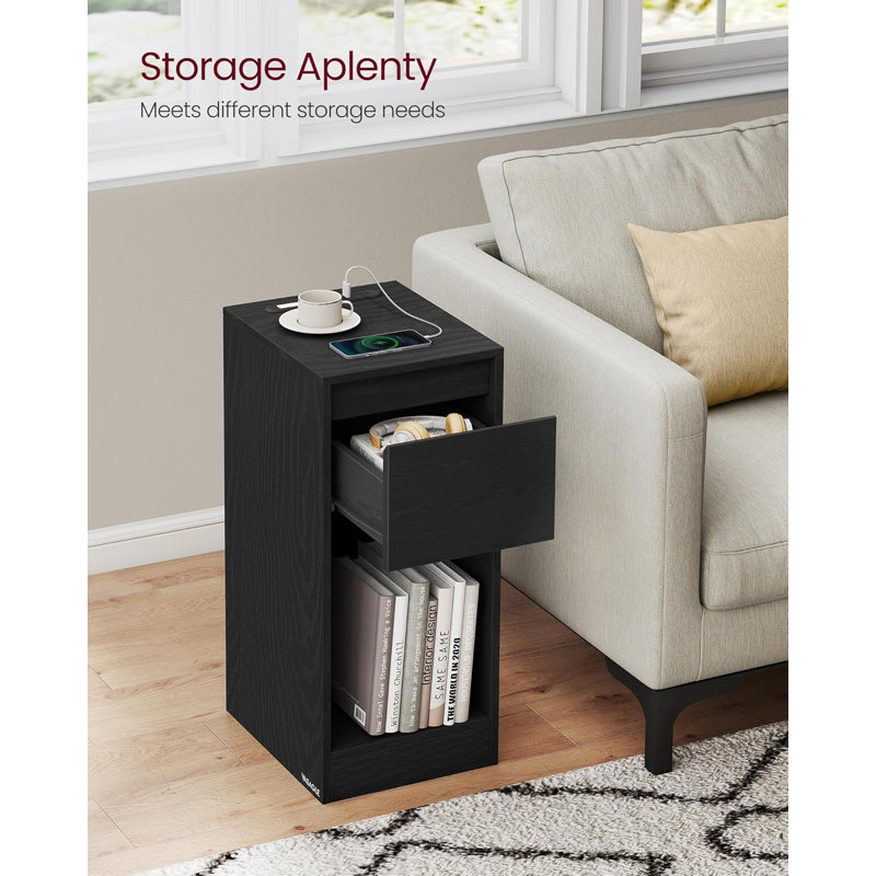 25cm W Particle Board Bedside Table, Black
