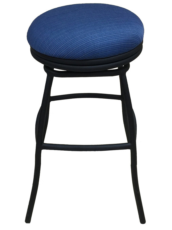 Bonnie Metal Outdoor Stool with Cushion, Black/Blue, 35" H x 19" W x 19" D