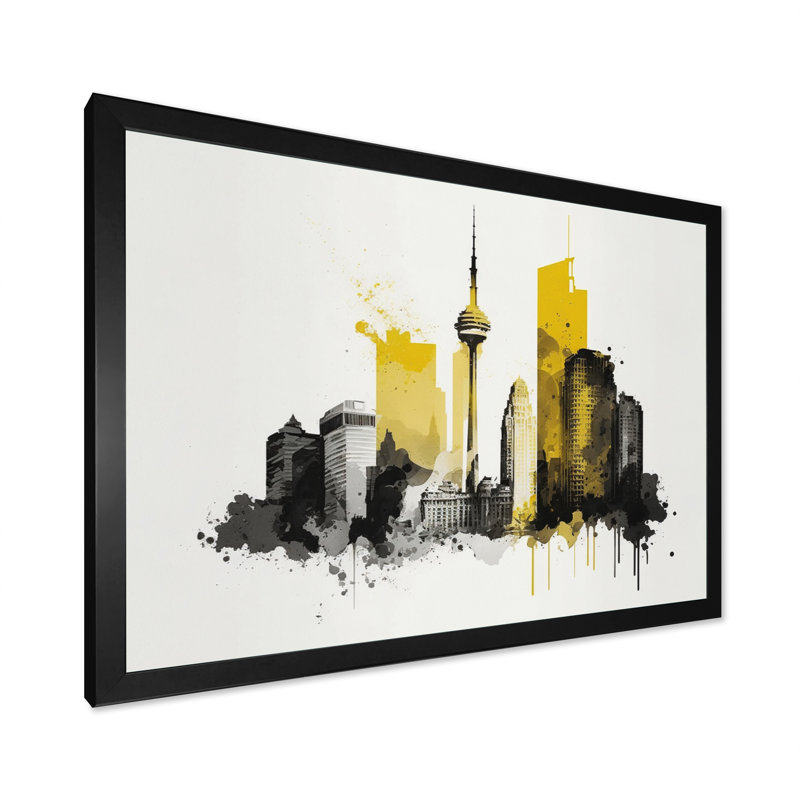 Toronto Skyline VI - reproduction sur toile, L 20 po x H 12 po, Impression noire sur toile encadrée