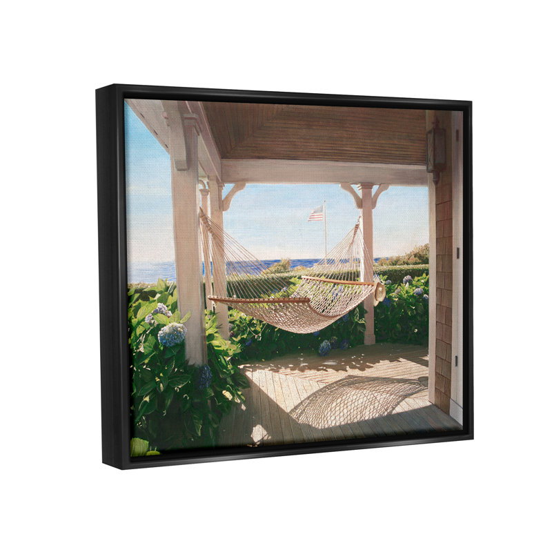 "Tranquil Hammock Warm Sunlit Porch" par Tom Mielko - photographie sur toile tendue, Cadre flottant noir de jais