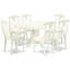 Ensemble de table de salle à manger 7 pièces composé d'une table de salle à manger ovale avec rallonge papillon et 6 chaises en bois, lin blanc-124279329