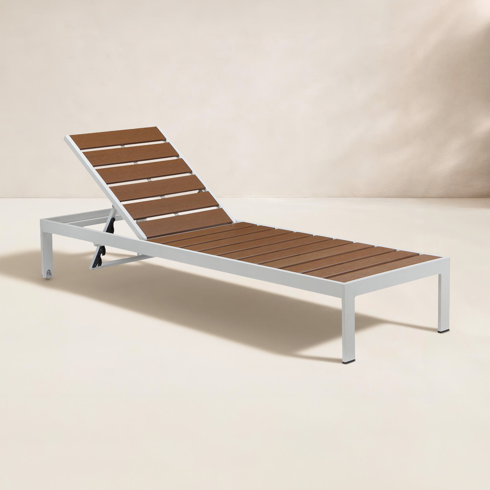 Devan 26" Patio Chaise Lounge, White Frame/Teak Seat