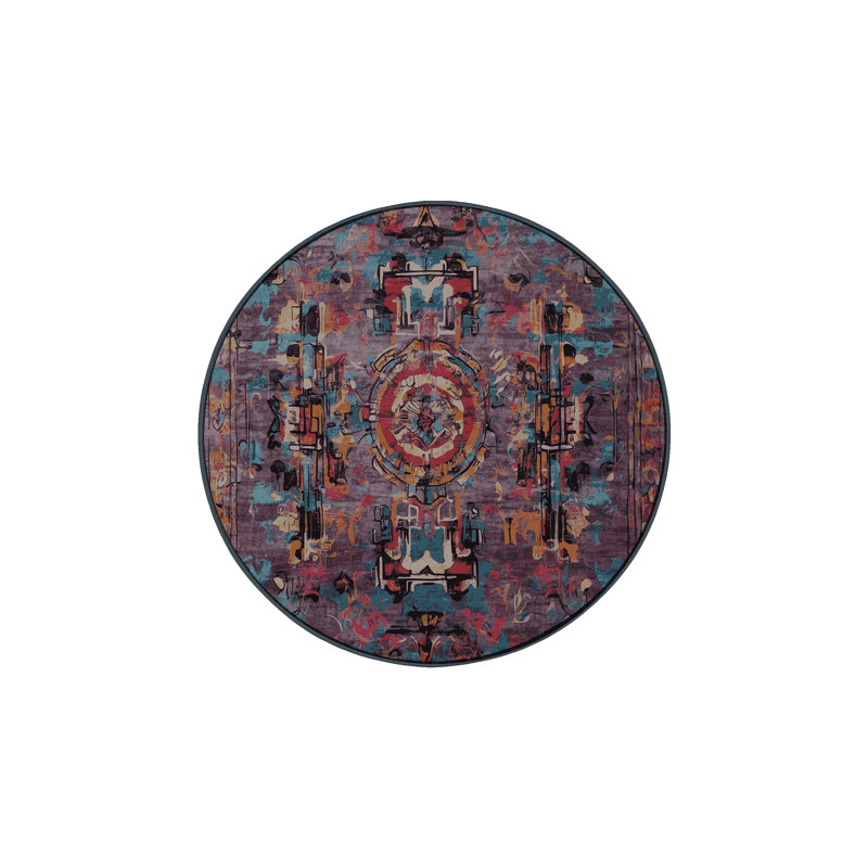 Tapis noir soyeux et moelleux, Rond 8 pi
