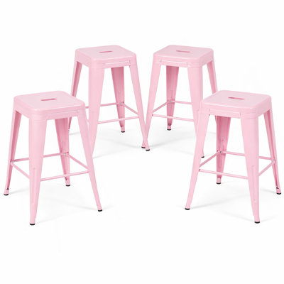 Tabouret à hauteur de comptoir 24 po, ensemble de 4 tabourets de bar en métal sans dossier, empilable, amovible et facile à assembler, pour économiser de l'espace pour un îlot de cuisine / bar / café / salle à manger
