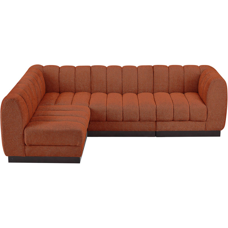 Canapé modulaire rembourré 4 pièces Quinn, Tissu cognac chenille