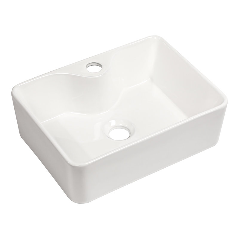 Modern 16"X12" Vessel Sink - Ceramic Rectangular, White, Stain-, Bathroom Fixture White Design, Acid Resistance, Countertop